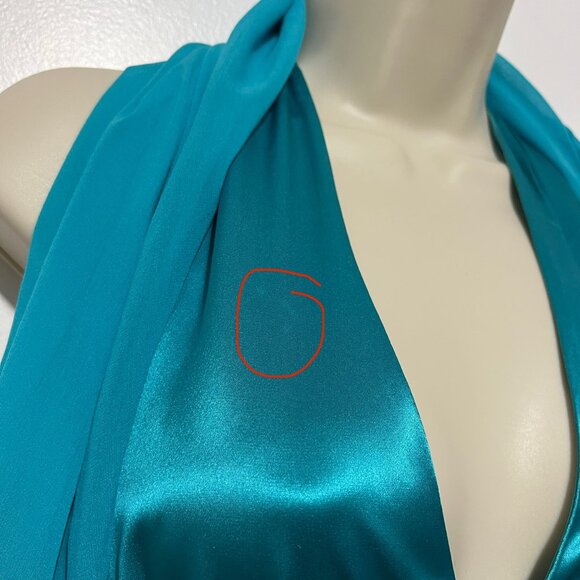 Papell Boutique 100% Silk Halter Dress Sz 6P Blue Y2K Gala Party Event Babydoll - Picture 10 of 11